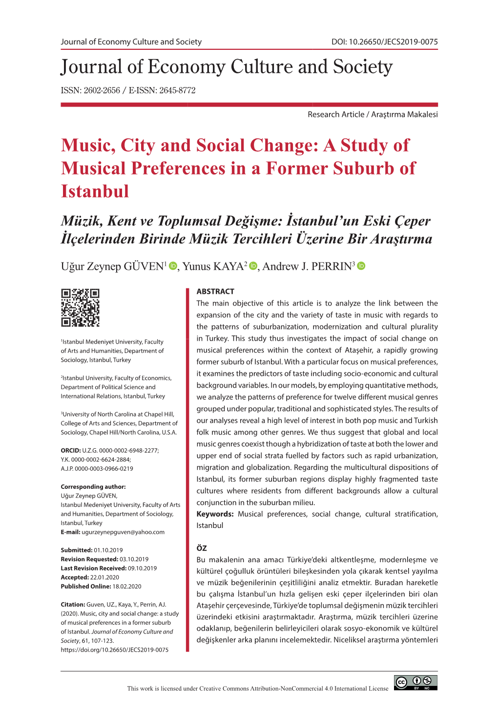 Music, City and Social Change: a Study of Musical Preferences in A