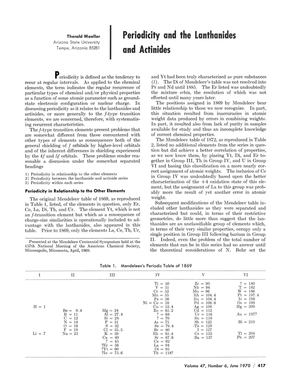 Periodicity and the Lanthanides and Actinides