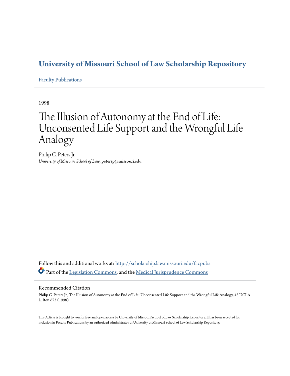 Unconsented Life Support and the Wrongful Life Analogy Philip G