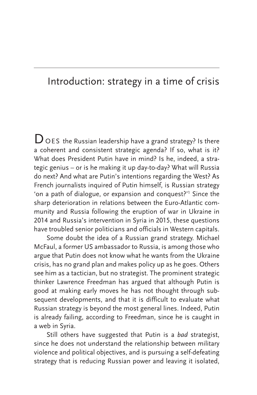 Introduction : Strategy in a Time of Crisis