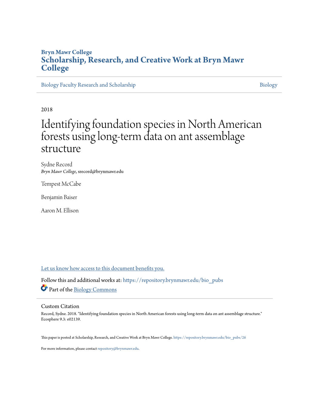 Identifying Foundation Species in North American Forests Using Longâ