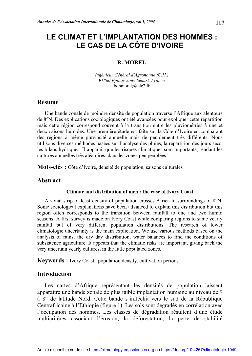 Le Climat Et L'implantation Des Hommes : Le Cas De La Côte D'ivoire