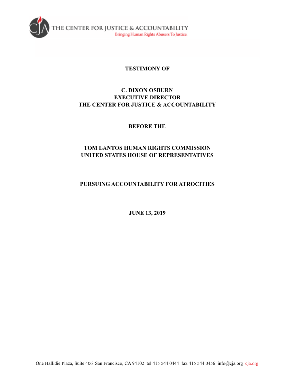 Written Testimony by CJA Dixon Osburn Before Tom Lantos