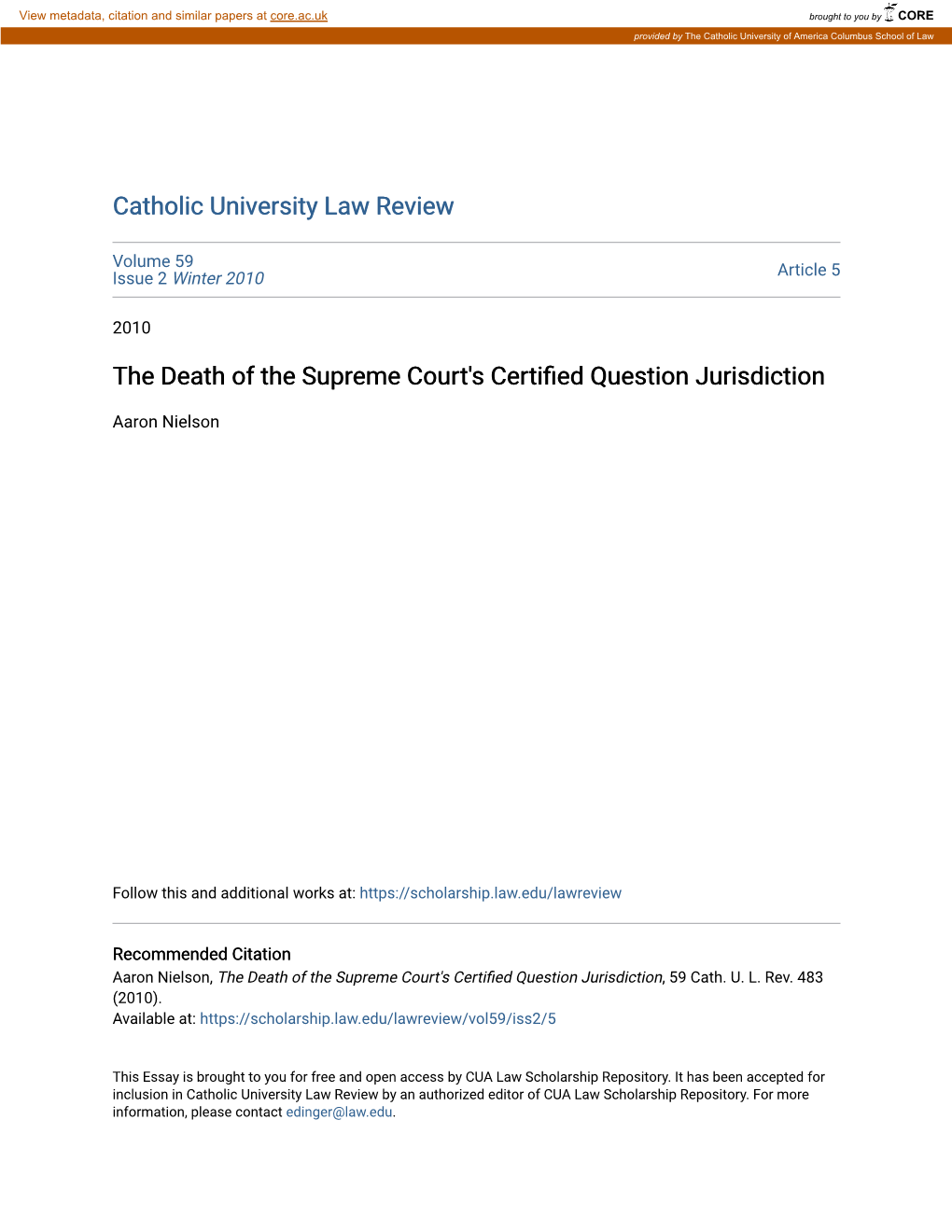 The Death of the Supreme Court's Certified Question Jurisdiction