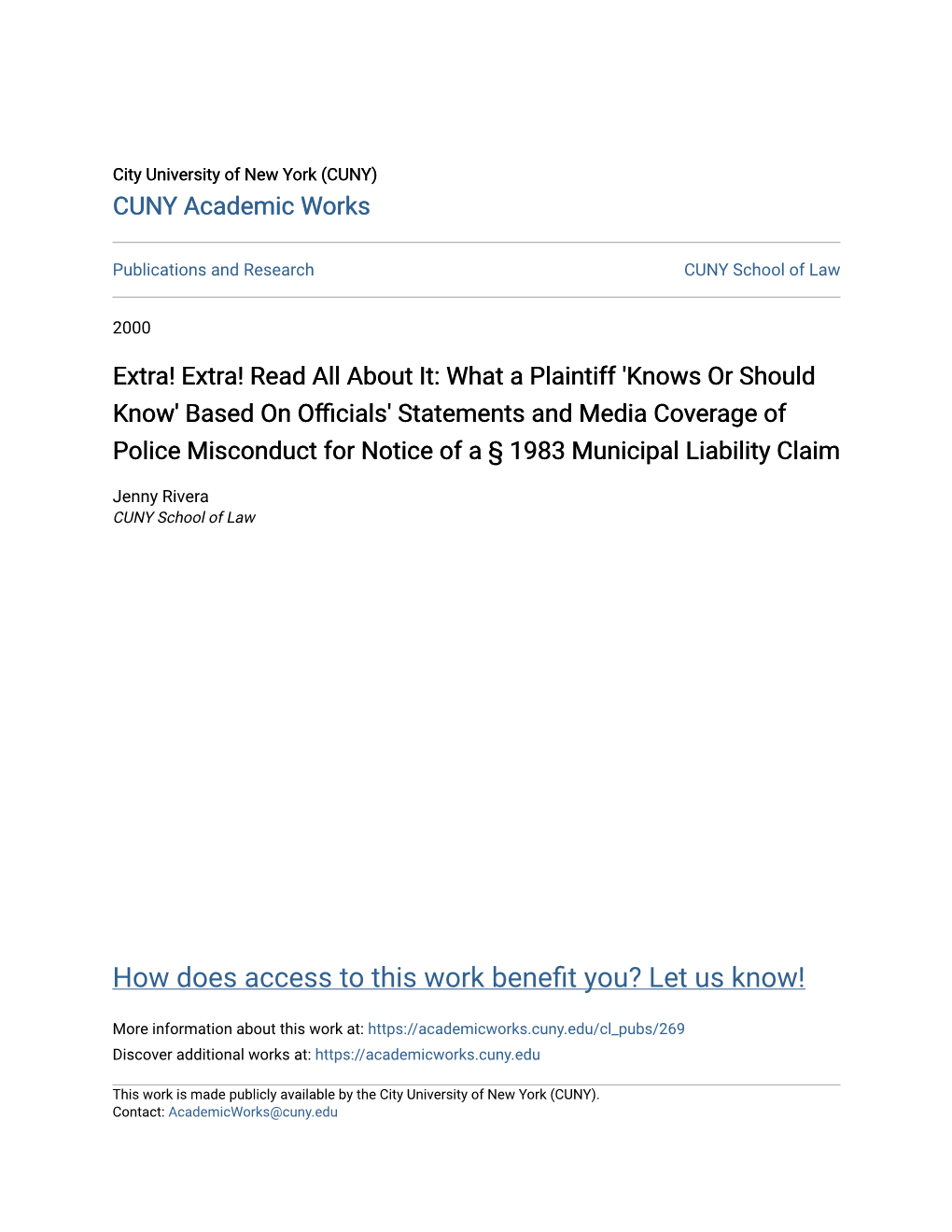 What a Plaintiff 'Knows Or Should Know' Based on Officials' Statements and Media Vco Erage of Police Misconduct for Notice of a § 1983 Municipal Liability Claim