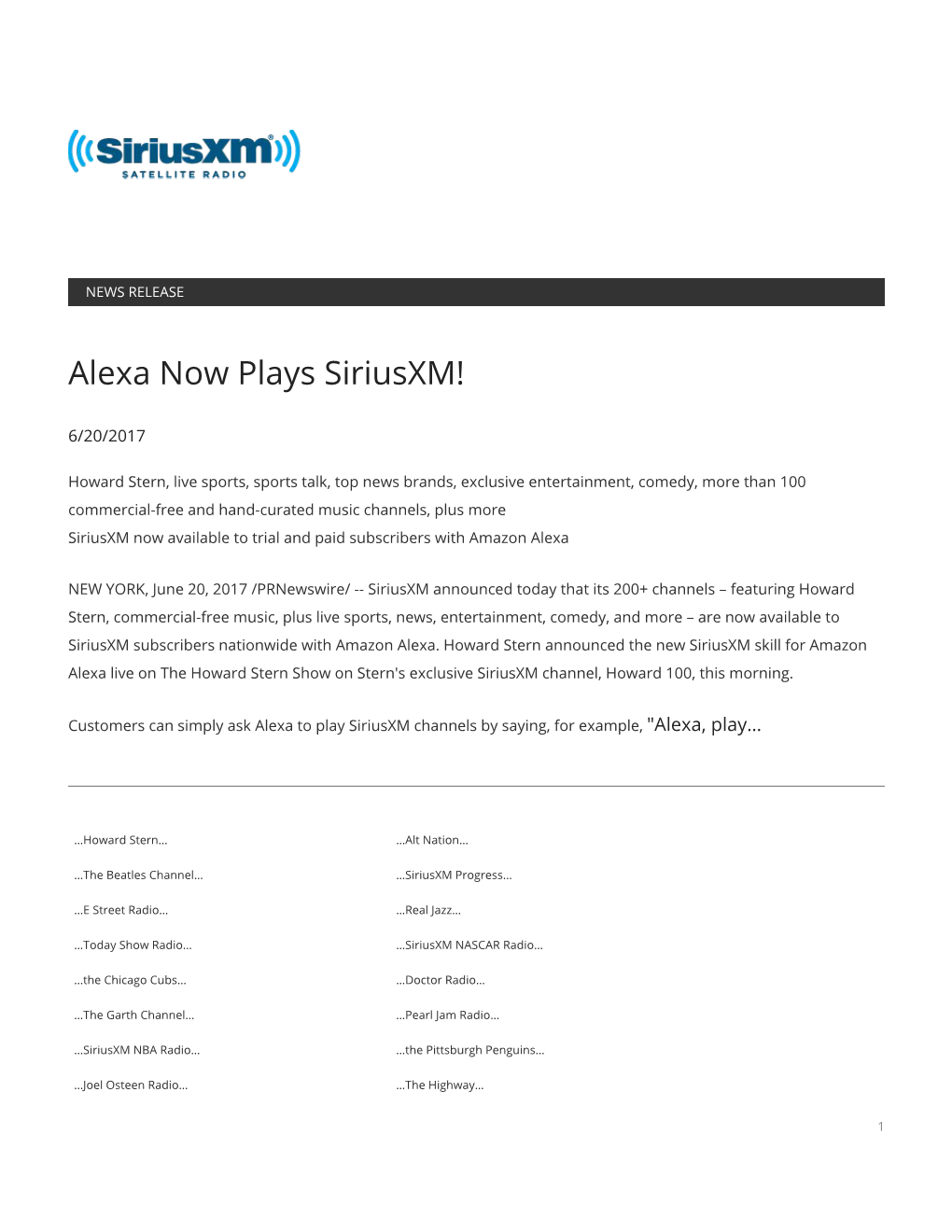 Alexa Now Plays Siriusxm!