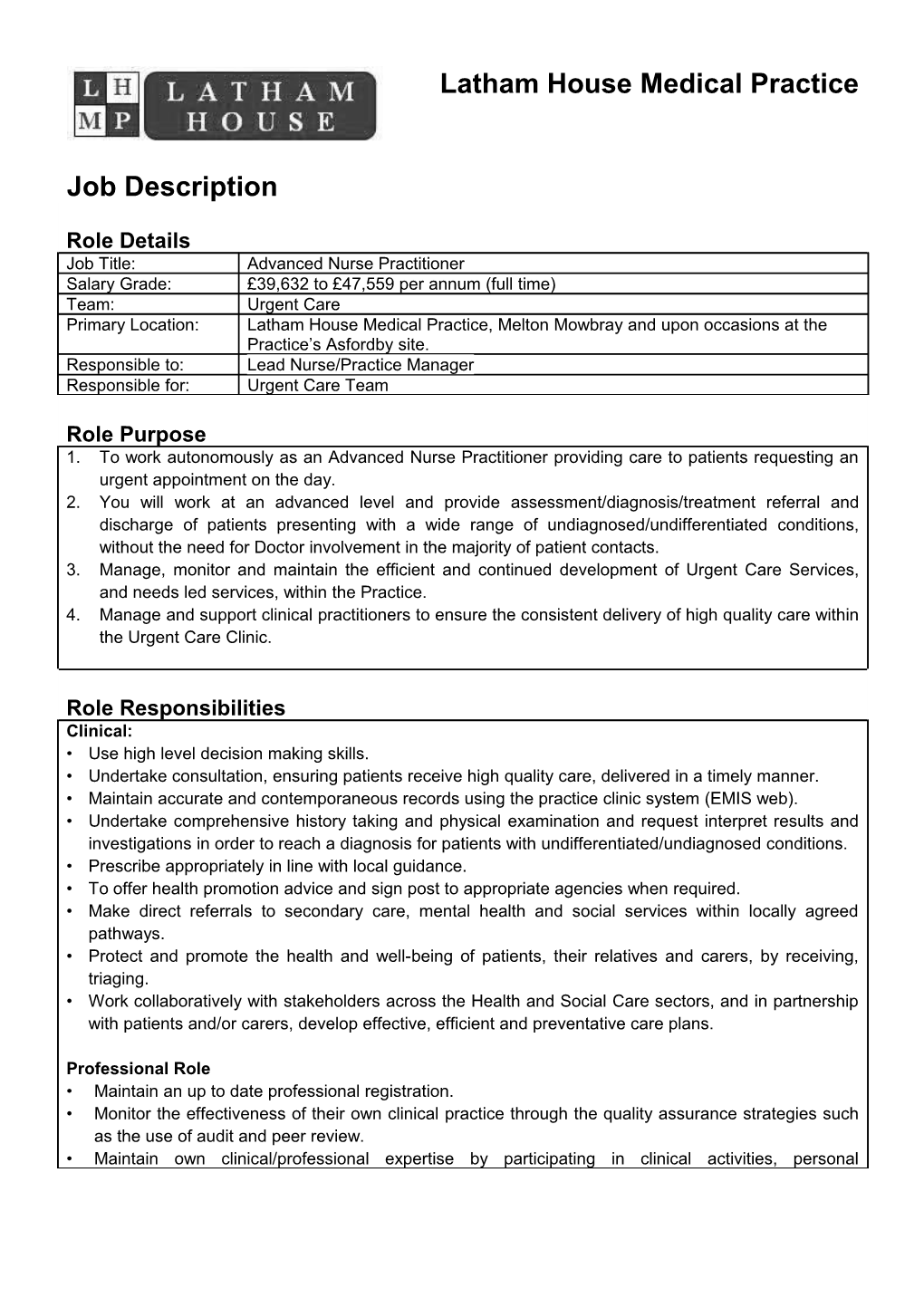 Job Description Template for Non-Streamlined Positions