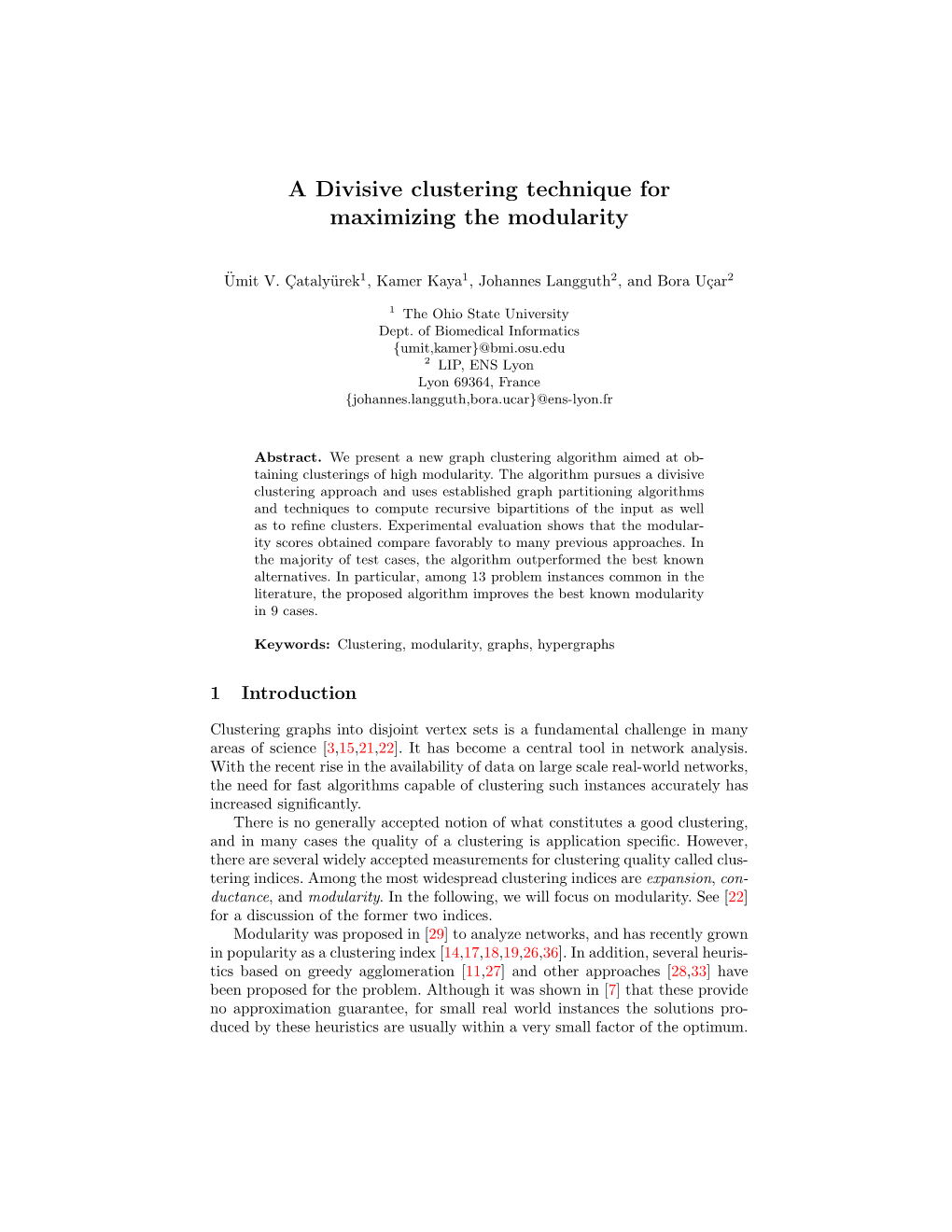 A Divisive Clustering Technique for Maximizing the Modularity