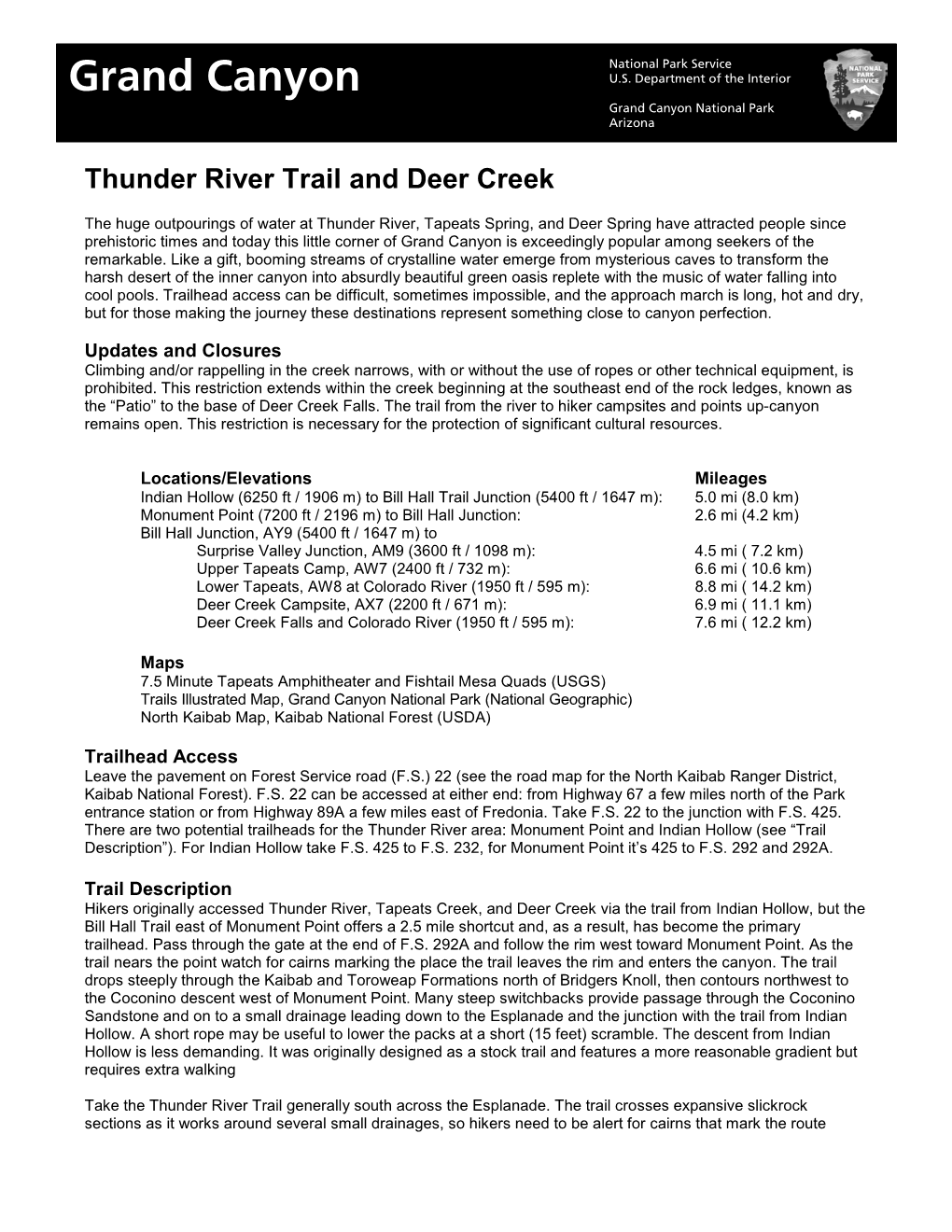 Thunder River Trail and Deer Creek