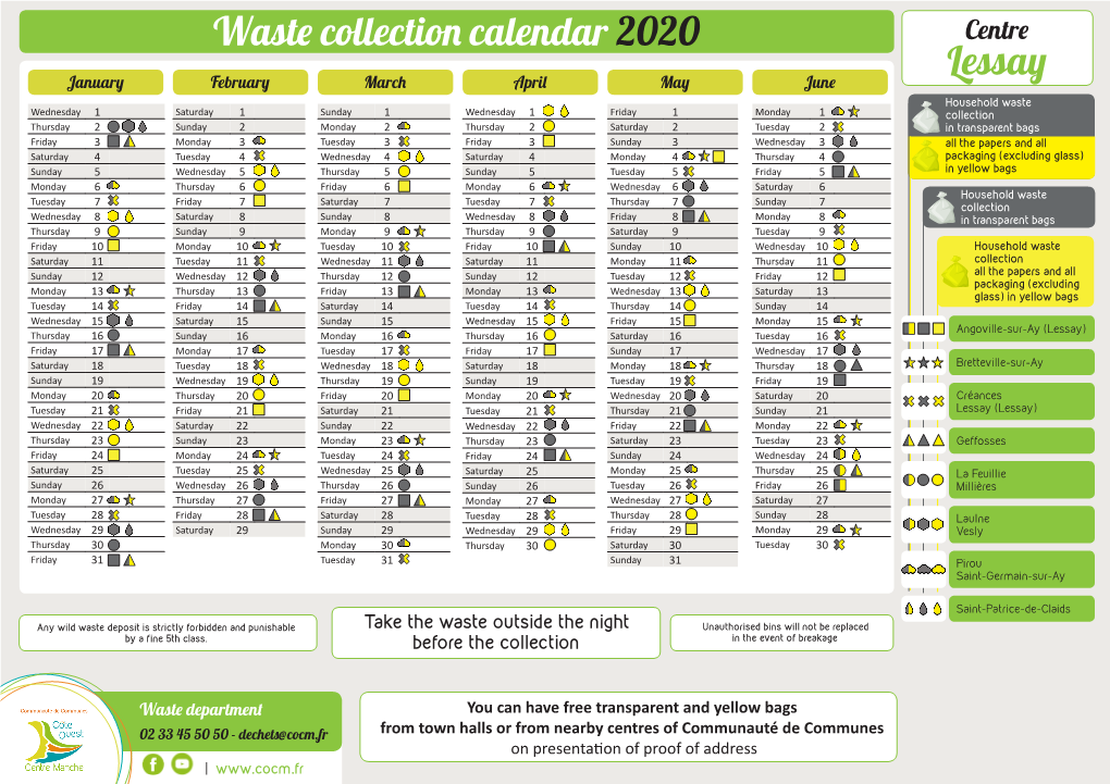 Waste Collection Calendar 2020 Lessay