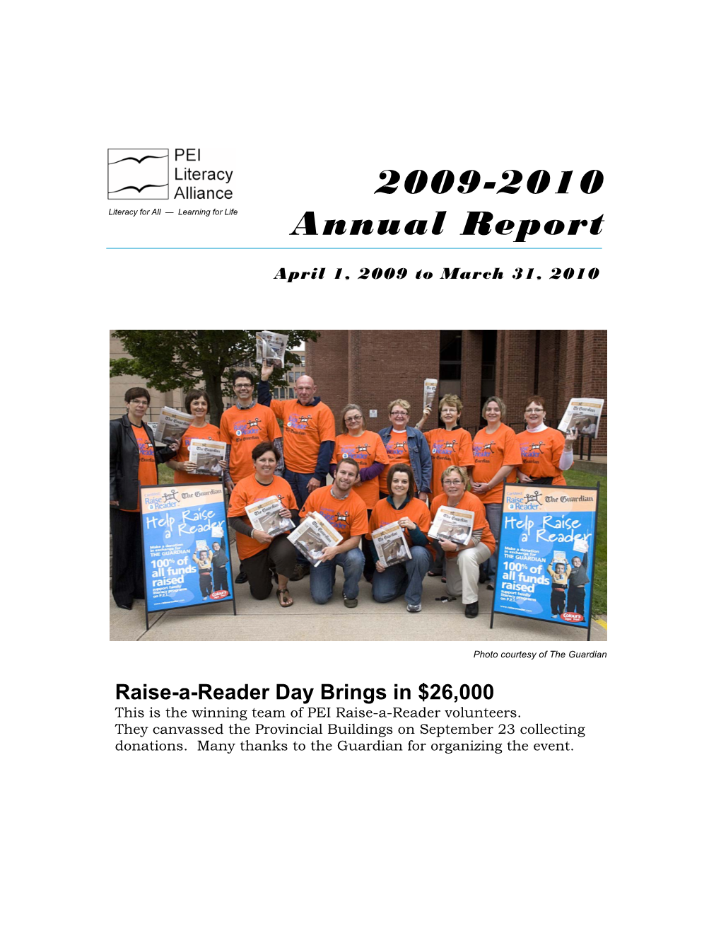 2009-2010 Literacy for All — Learning for Life Annual Report