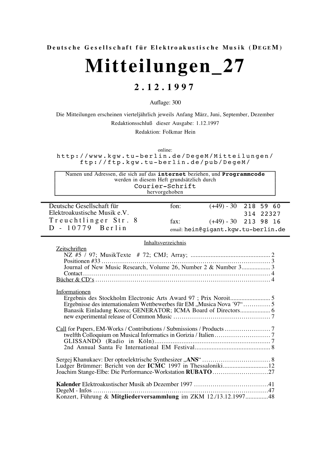 DEGEM – Mitteilungen 27