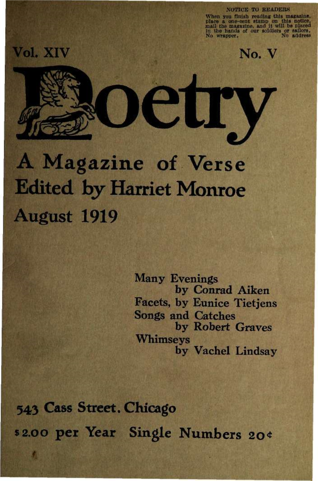 A Magazine of Verse Edited by Harriet Monroe August 1919