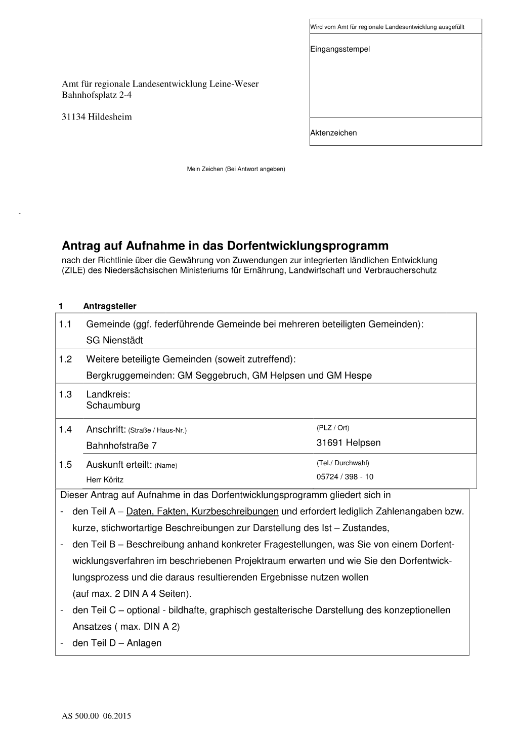 Antrag Dorfentwicklungsplanung Bergkruggemeinden