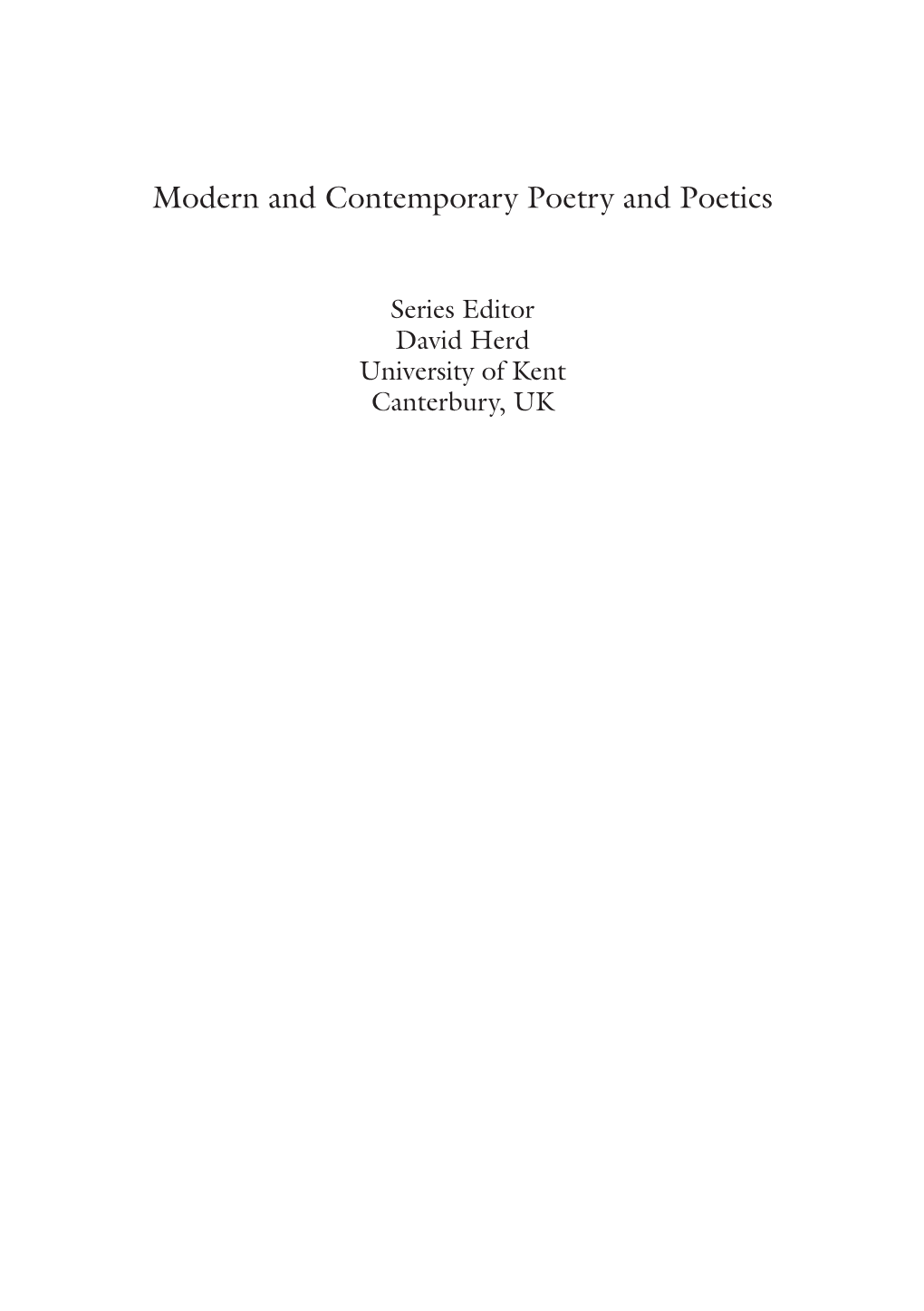 Modern and Contemporary Poetry and Poetics