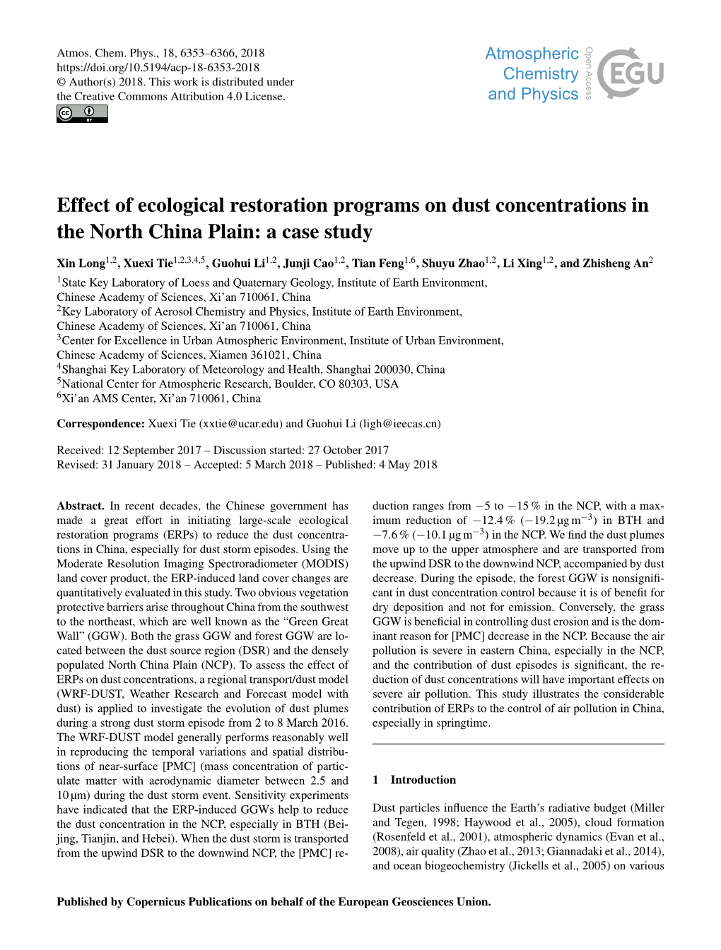 Effect of Ecological Restoration Programs on Dust Concentrations in the North China Plain: a Case Study