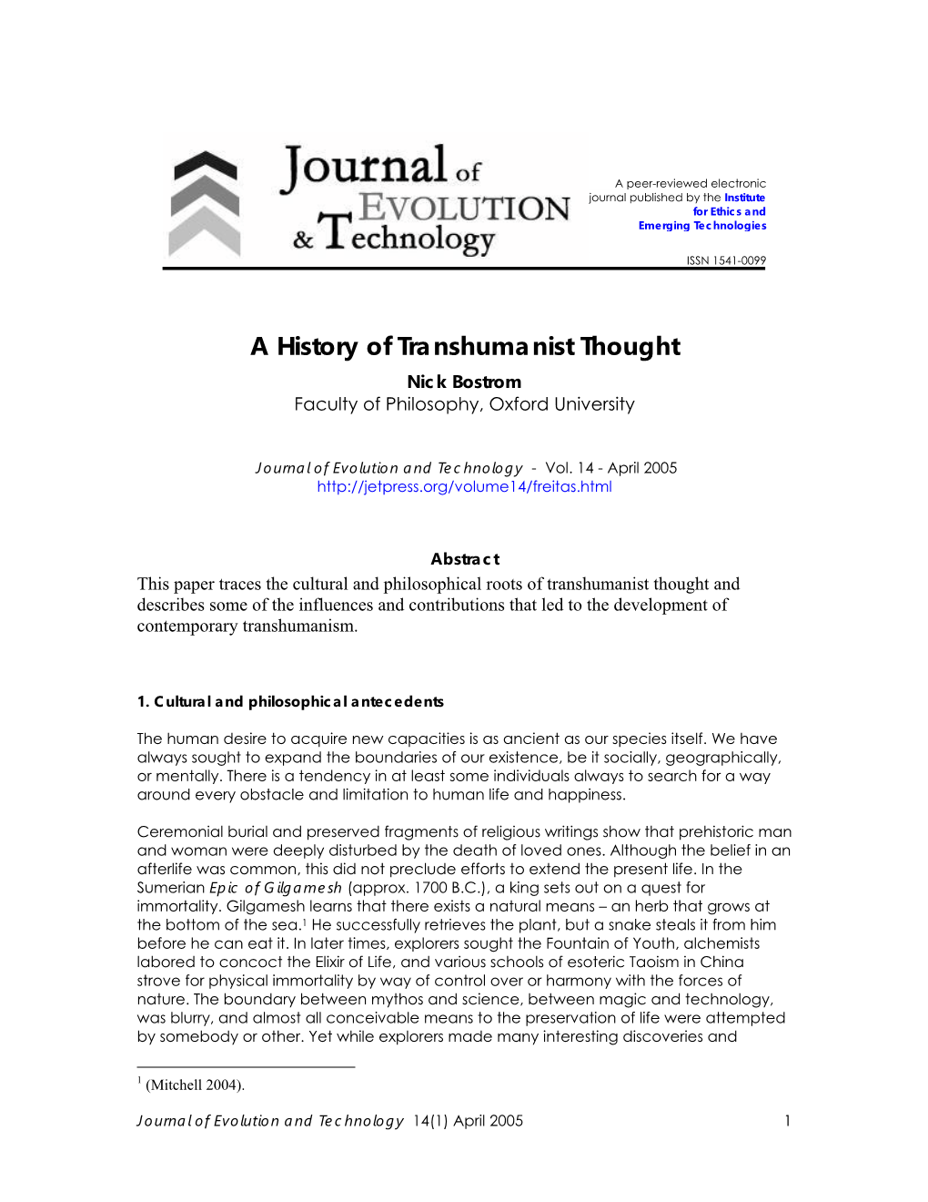 The History of Transhumanist Thought