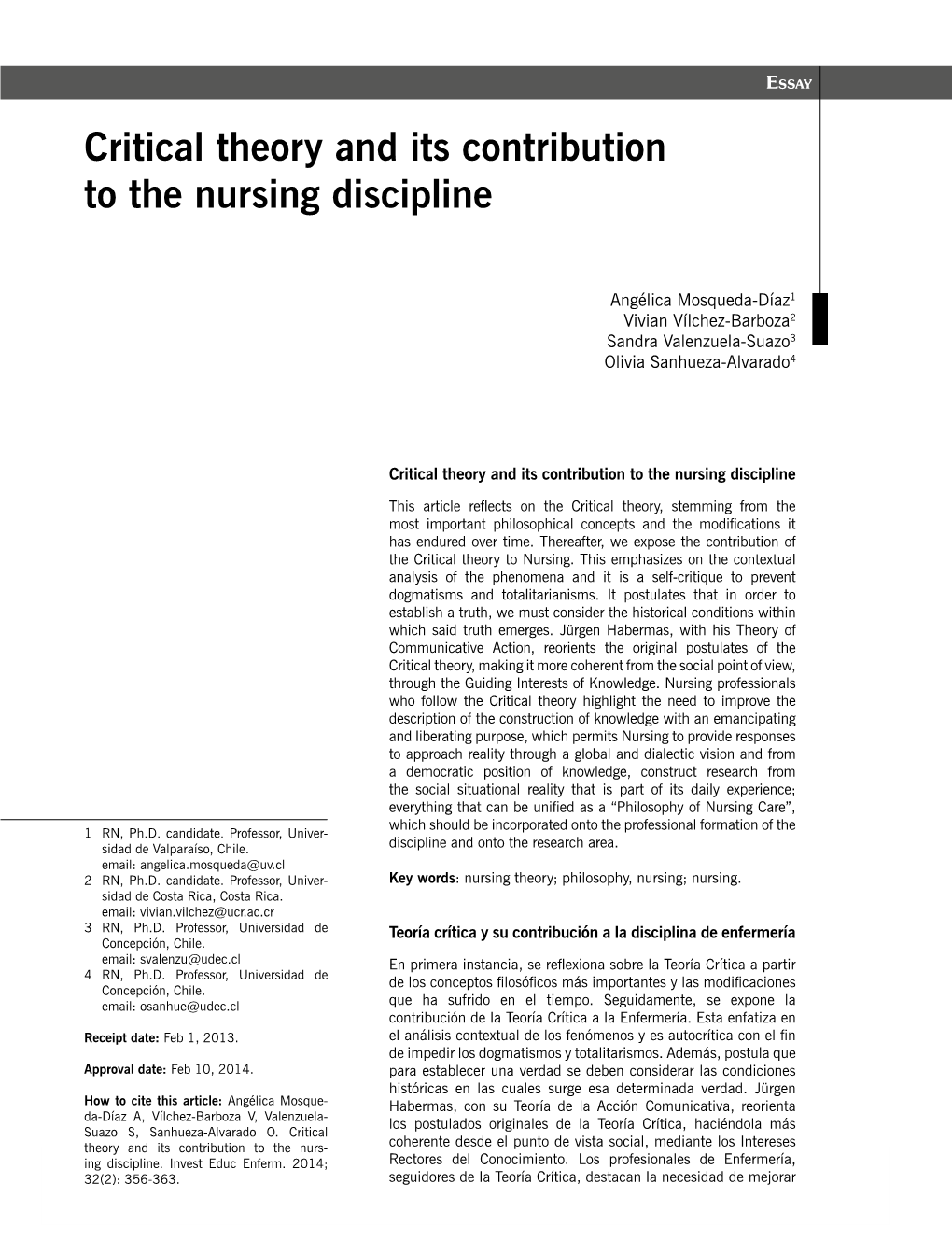 Critical Theory and Its Contribution to the Nursing Discipline