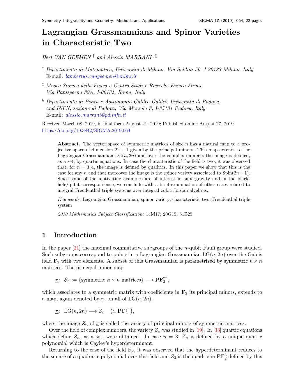 Lagrangian Grassmannians and Spinor Varieties in Characteristic Two