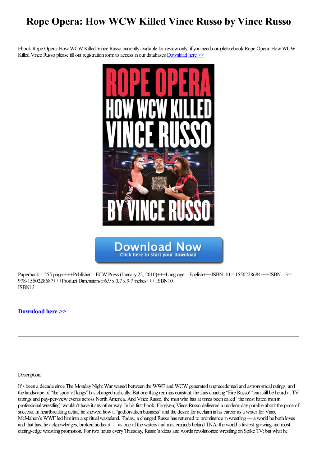 Rope Opera: How WCW Killed Vince Russo by Vince Russo [Ebook]