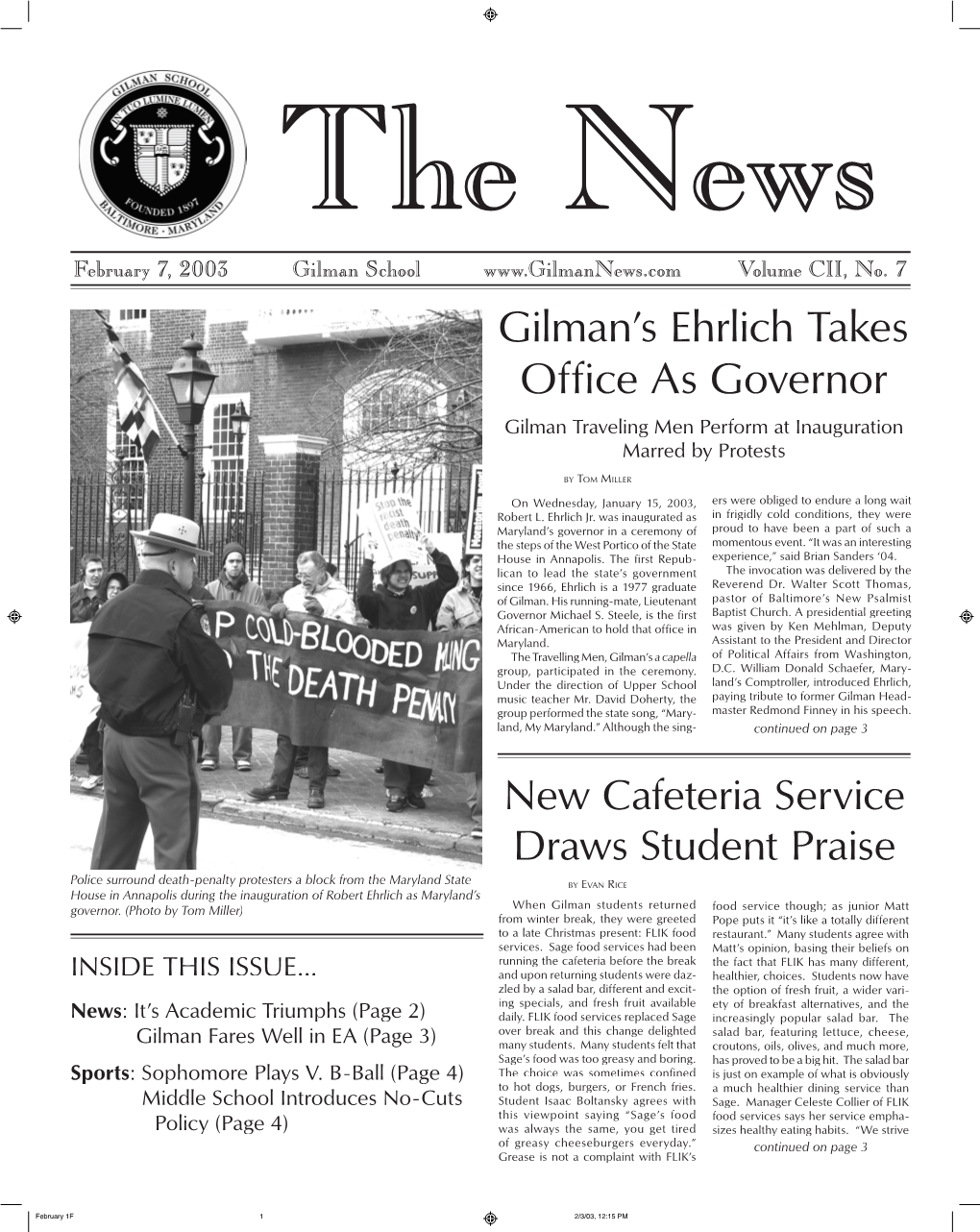February 1F 1 2/3/03, 12:15 PM Page 2 the Gilman News • February 7, 2003 LETTERS