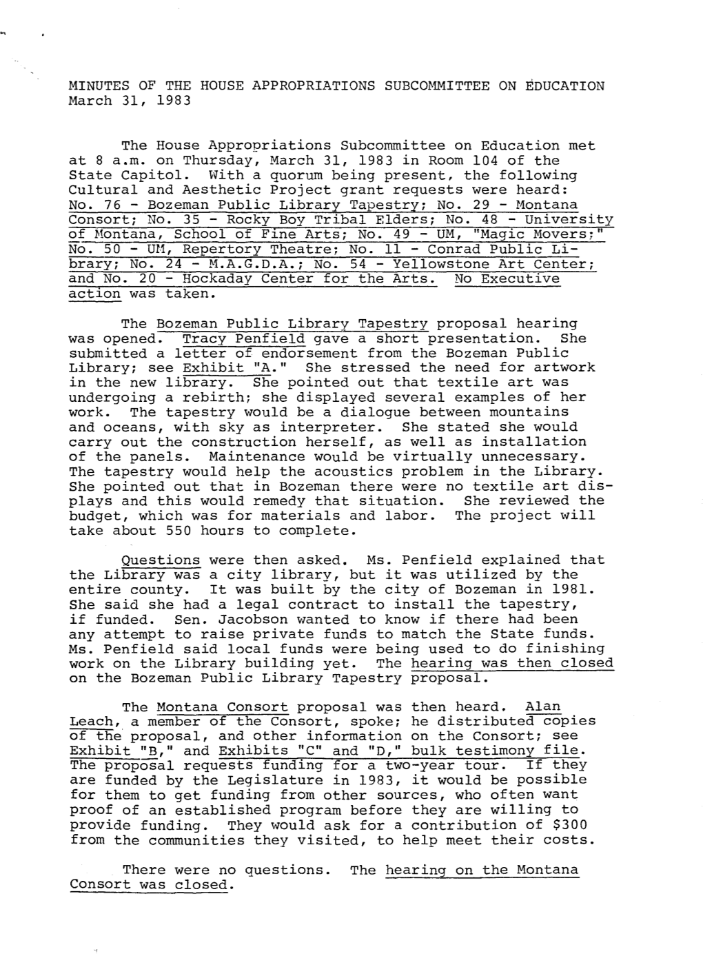 ITTEE on EDUCATION March 31, 1983 the House Appropriations