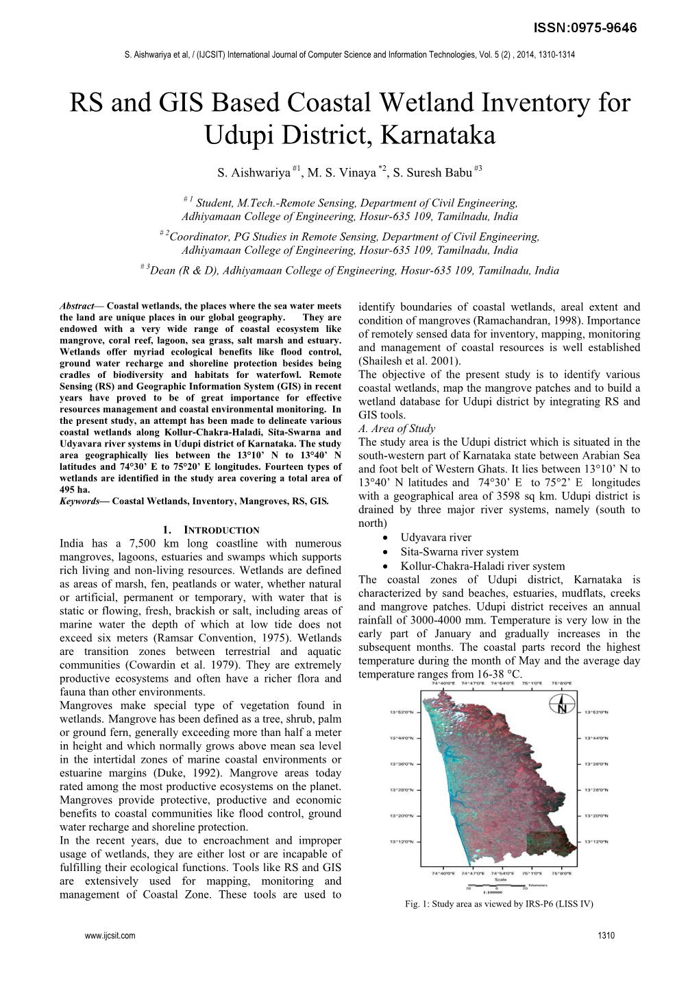 RS and GIS Based Coastal Wetland Inventory for Udupi District, Karnataka