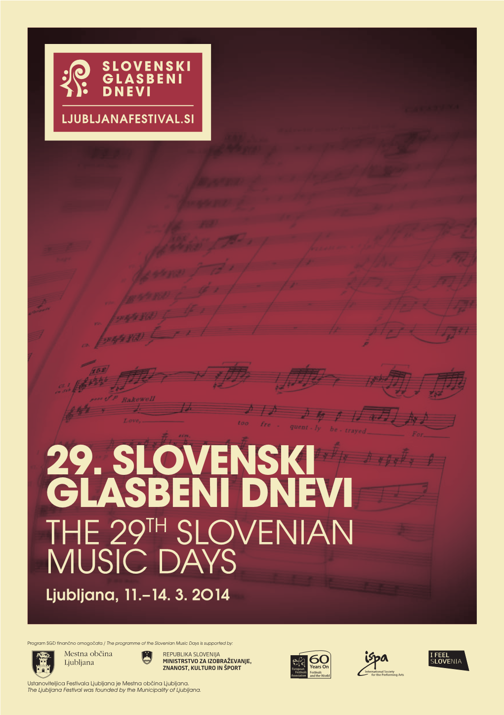 29. Slovenski Glasbeni Dnevi the 29Th Slovenian Music Days Ljubljana, 11.–14