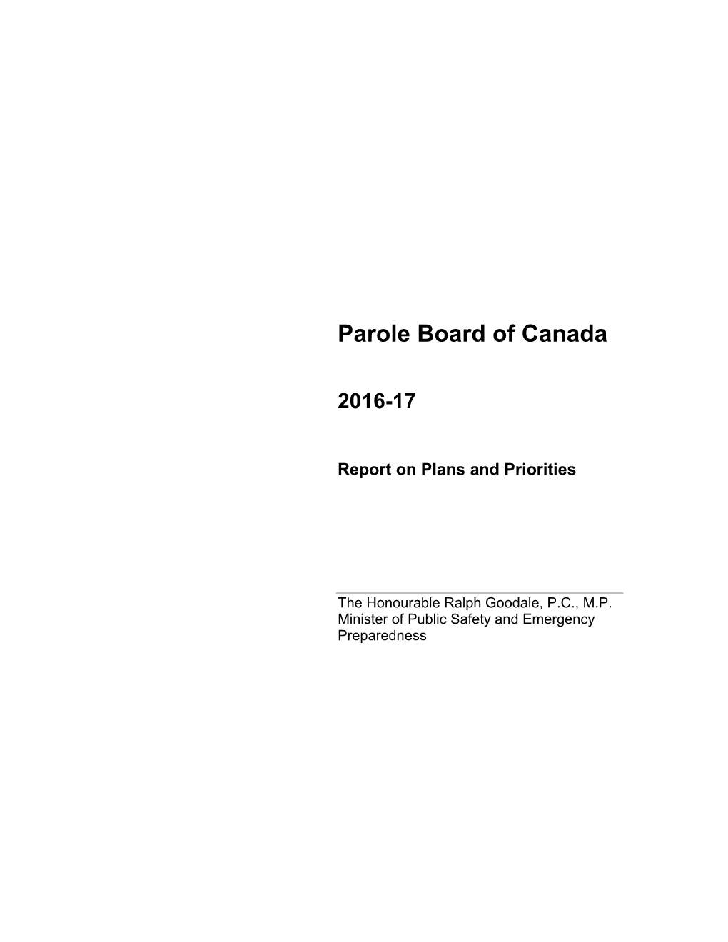 Parole Board of Canada 2016-17 Report on Plans and Priorities