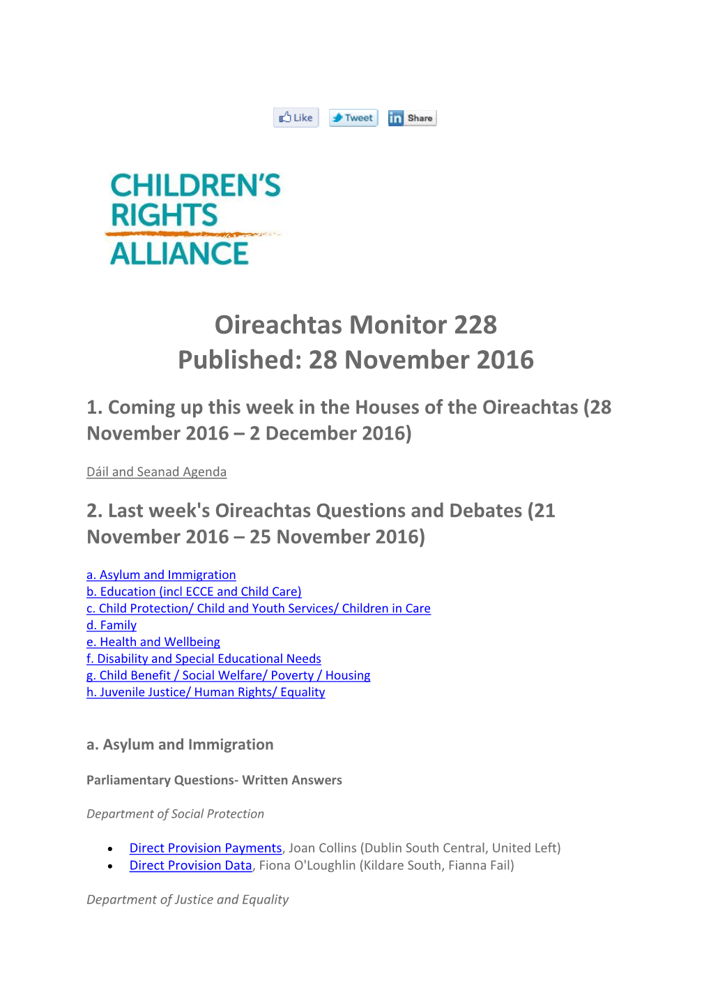Oireachtas Monitor 226 21 November 2016