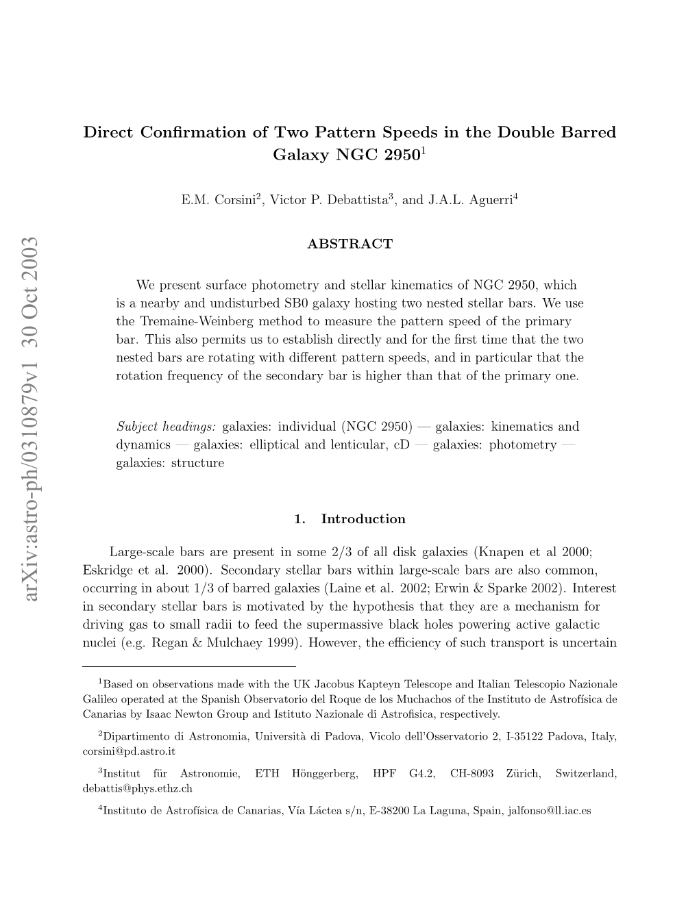 Arxiv:Astro-Ph/0310879V1 30 Oct 2003 Srdee L 00.Scnayselrbr Ihnlresaebar Large-Scale Within Bars Stellar 1 Secondary About in 2000)