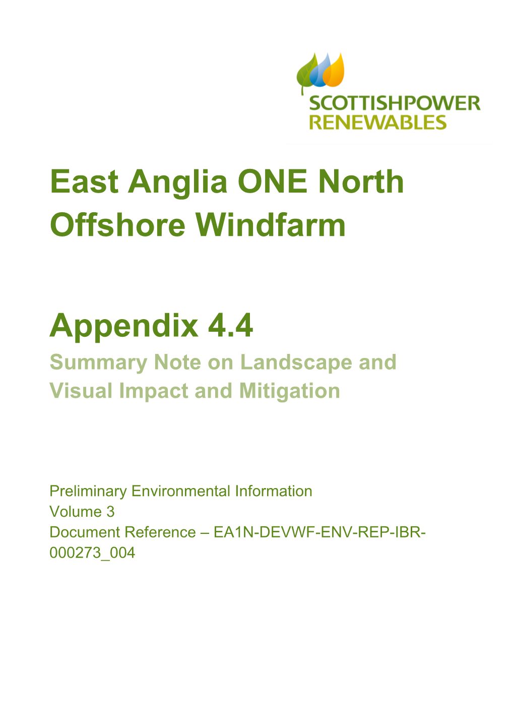 East Anglia ONE North Offshore Windfarm Appendix