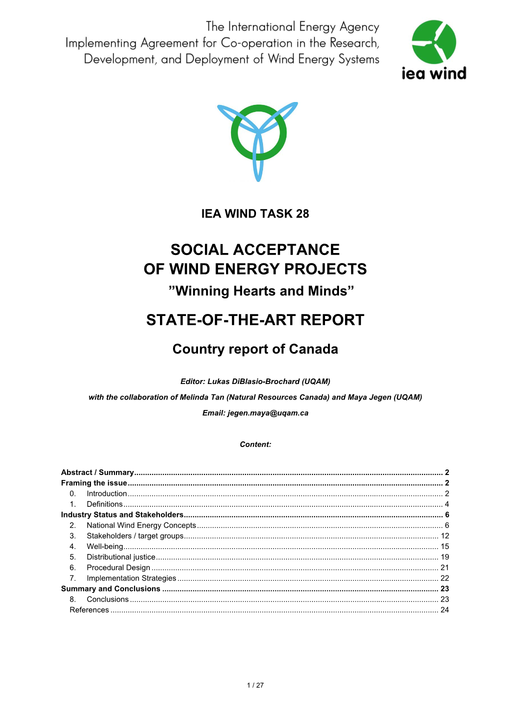 Social Acceptance of Wind Energy Projects State-Of