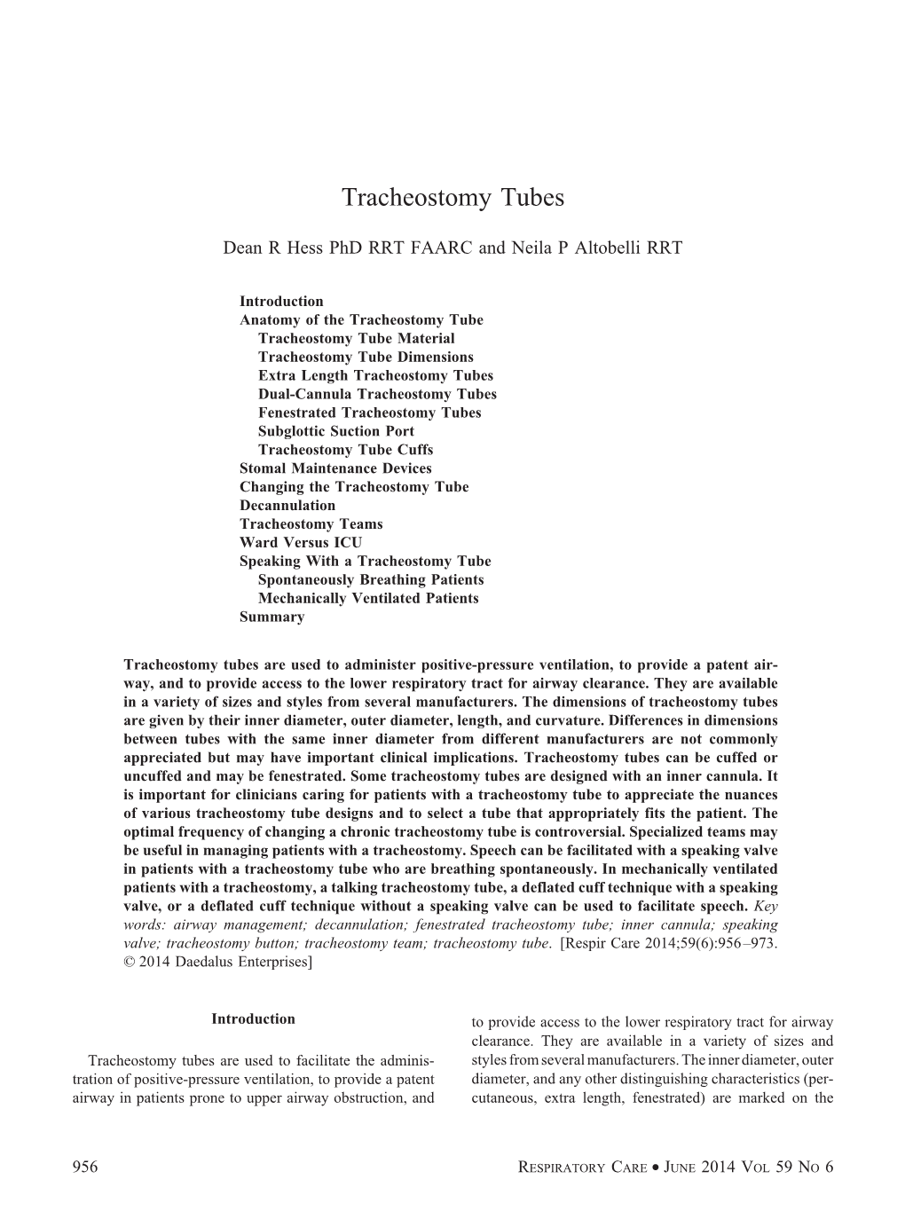 Tracheostomy Tubes