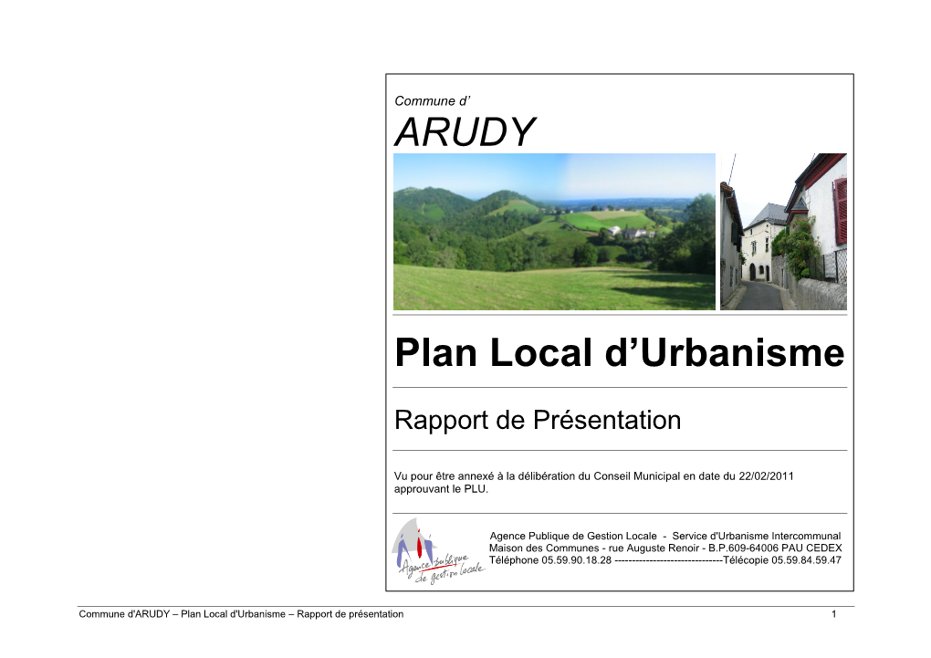 Commune D'arudy – Plan Local D'urbanisme – Rapport De Présentation 1