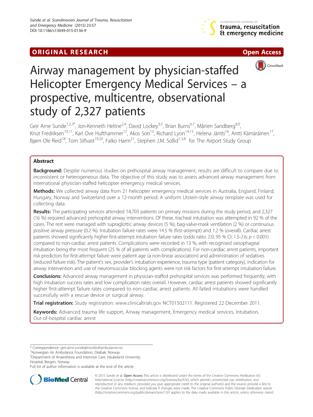 Airway Management by Physician-Staffed Helicopter Emergency Medical Services