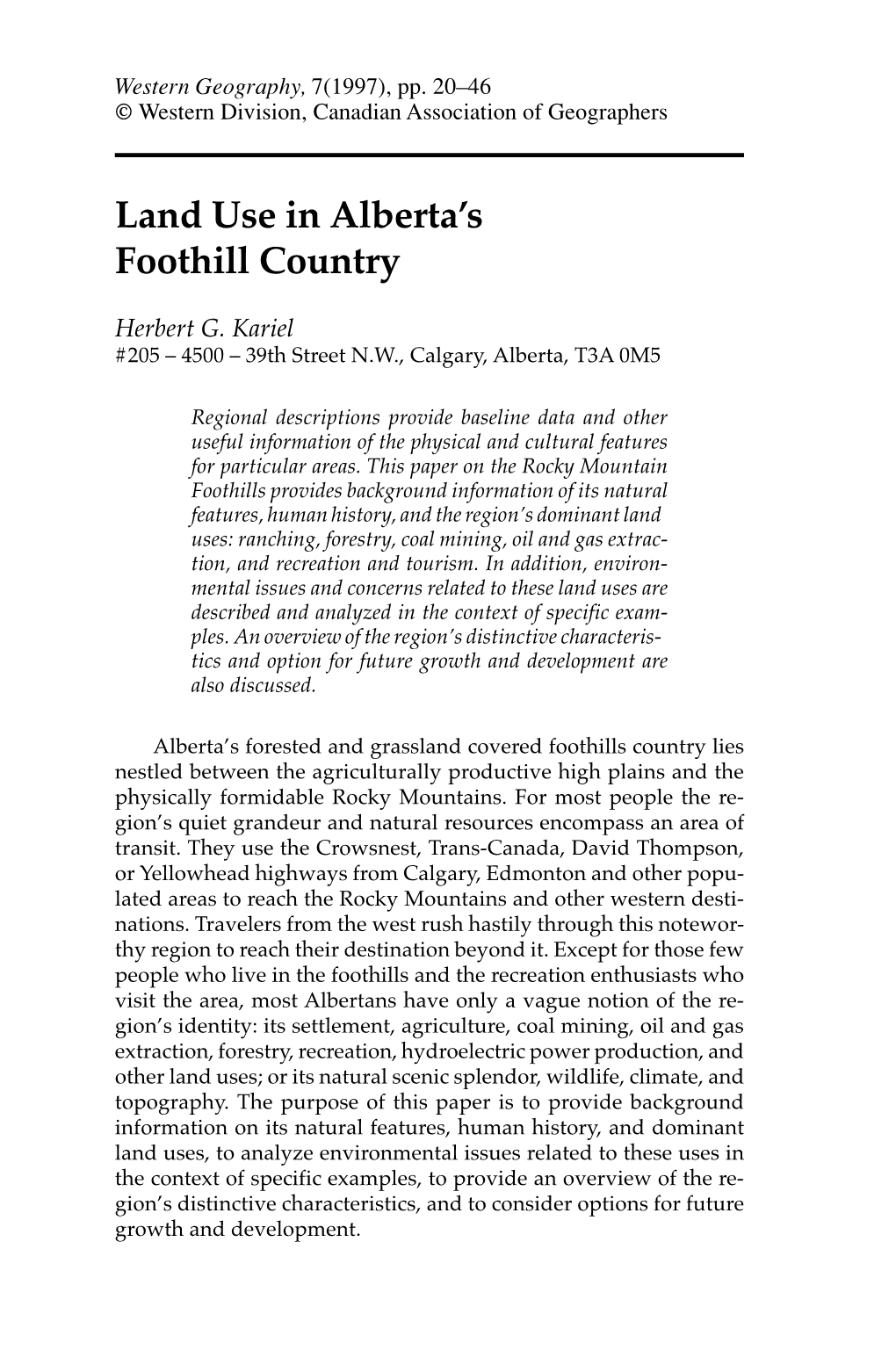 Land Use in Alberta's Foothill Country