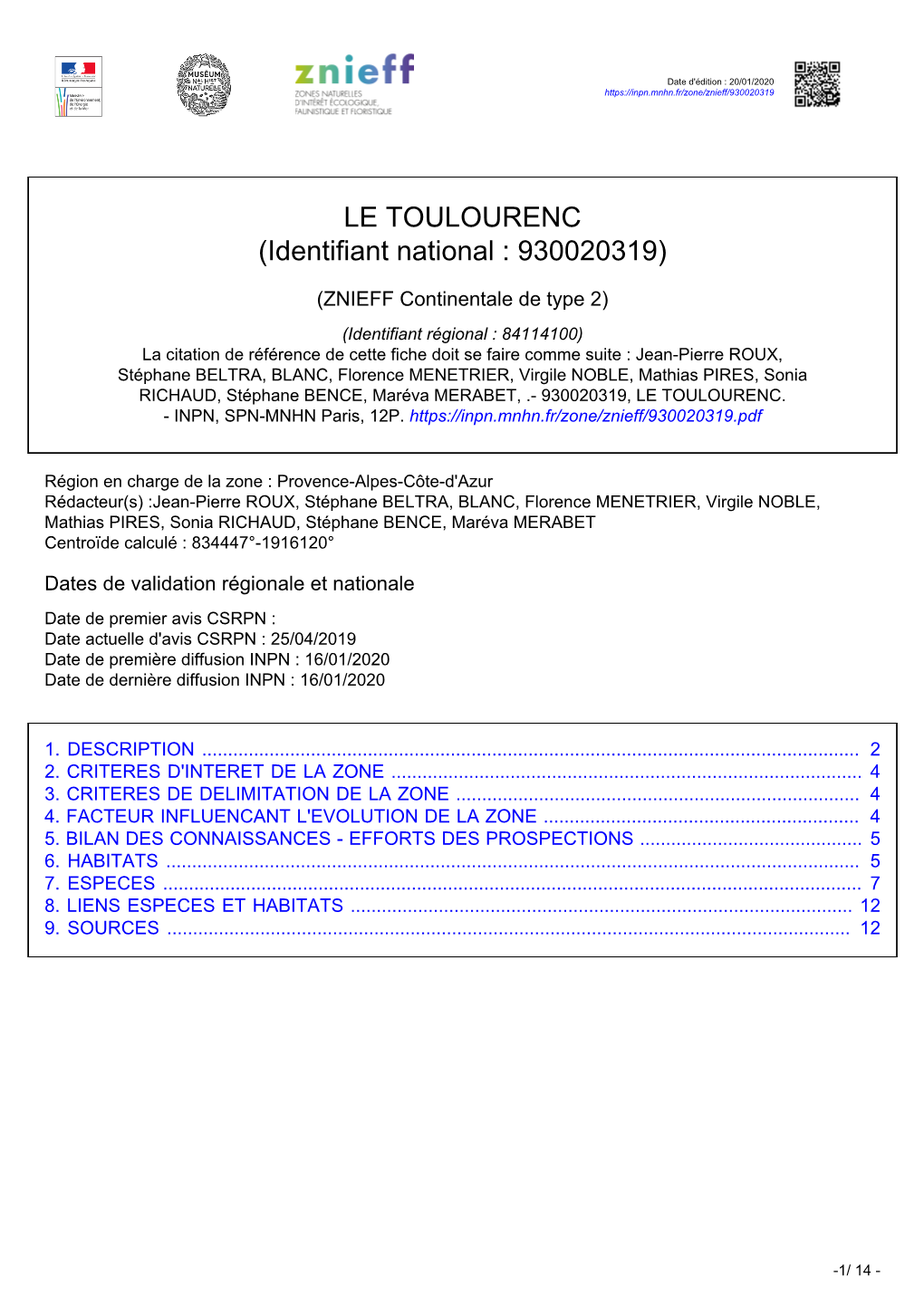 LE TOULOURENC (Identifiant National : 930020319)