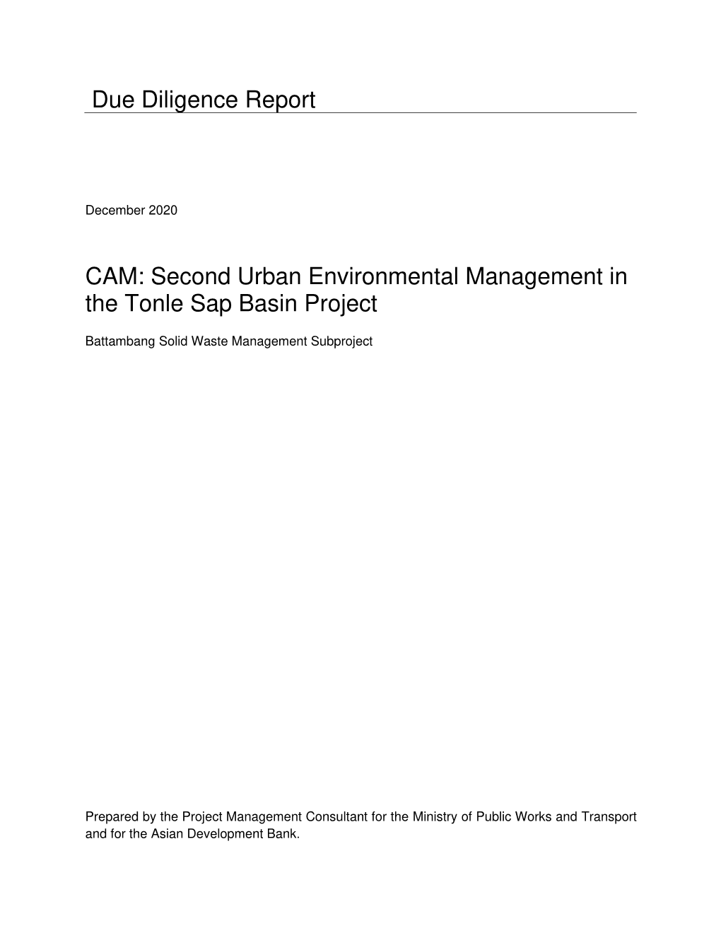 Due Diligence Report CAM: Second Urban Environmental Management in the Tonle Sap Basin Project