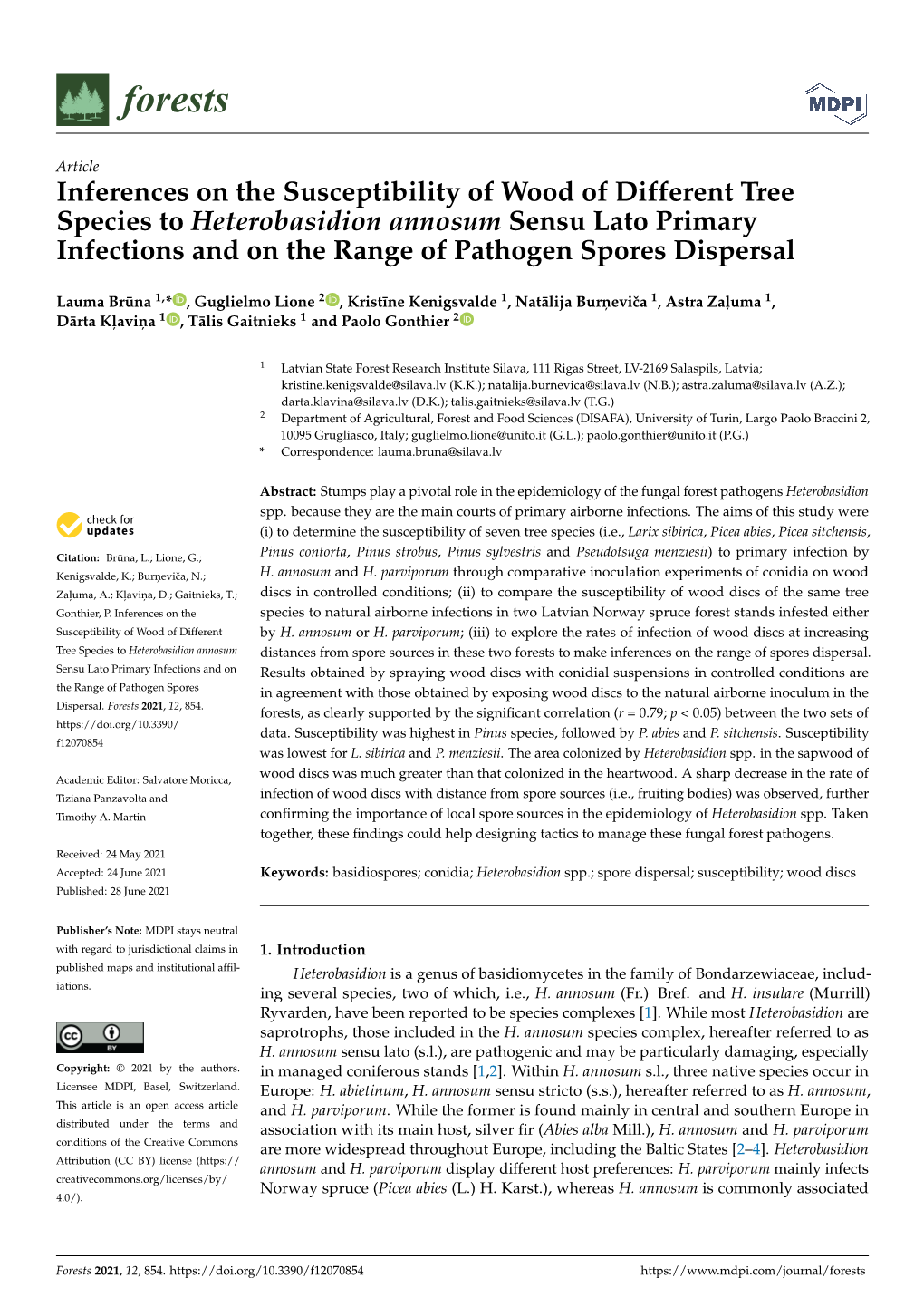 Inferences on the Susceptibility of Wood of Different Tree Species To