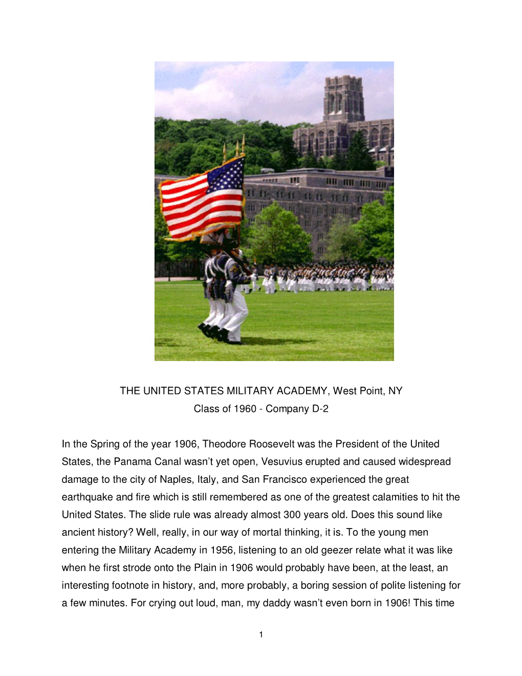THE UNITED STATES MILITARY ACADEMY, West Point, NY Class of 1960 - Company D-2
