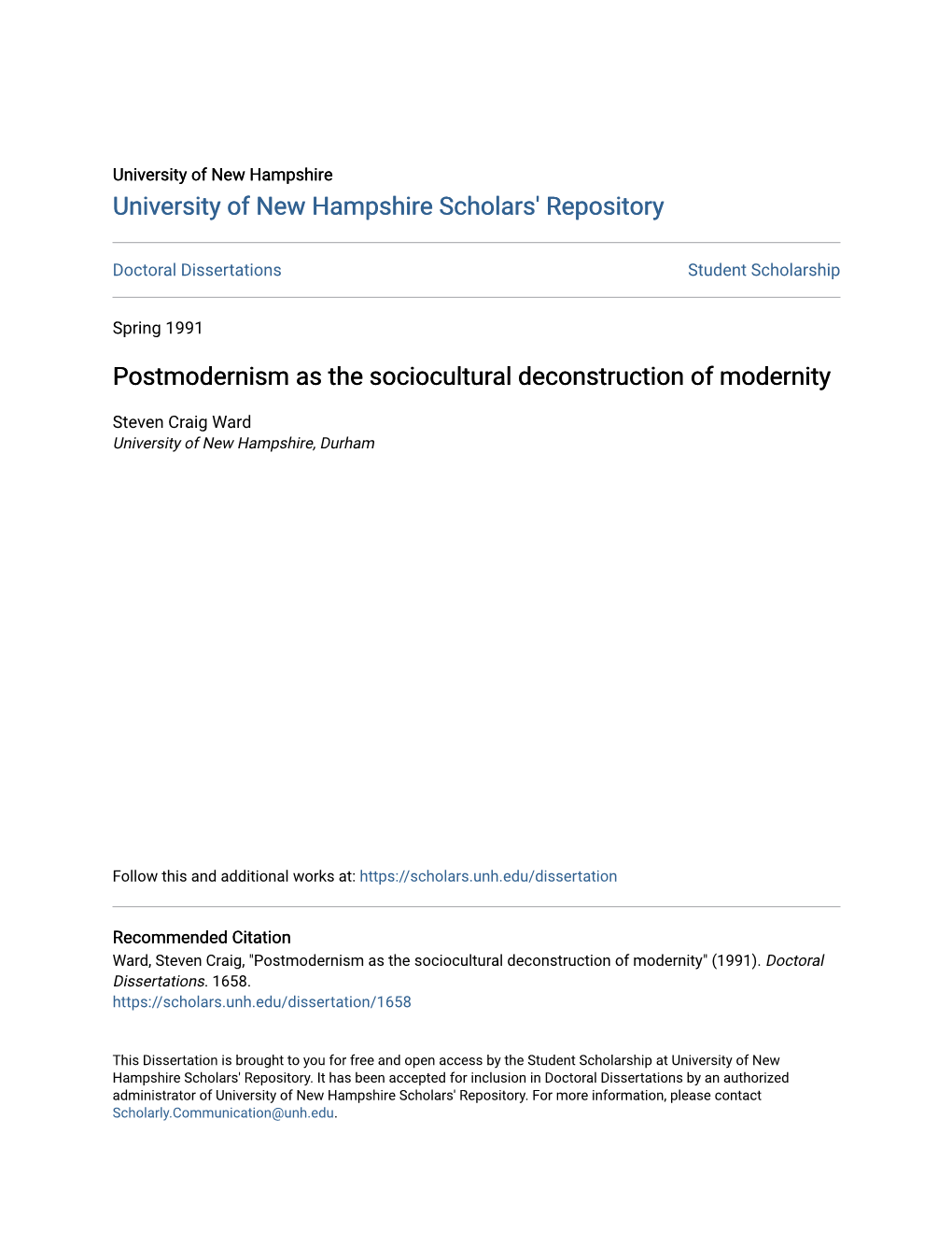 Postmodernism As the Sociocultural Deconstruction of Modernity