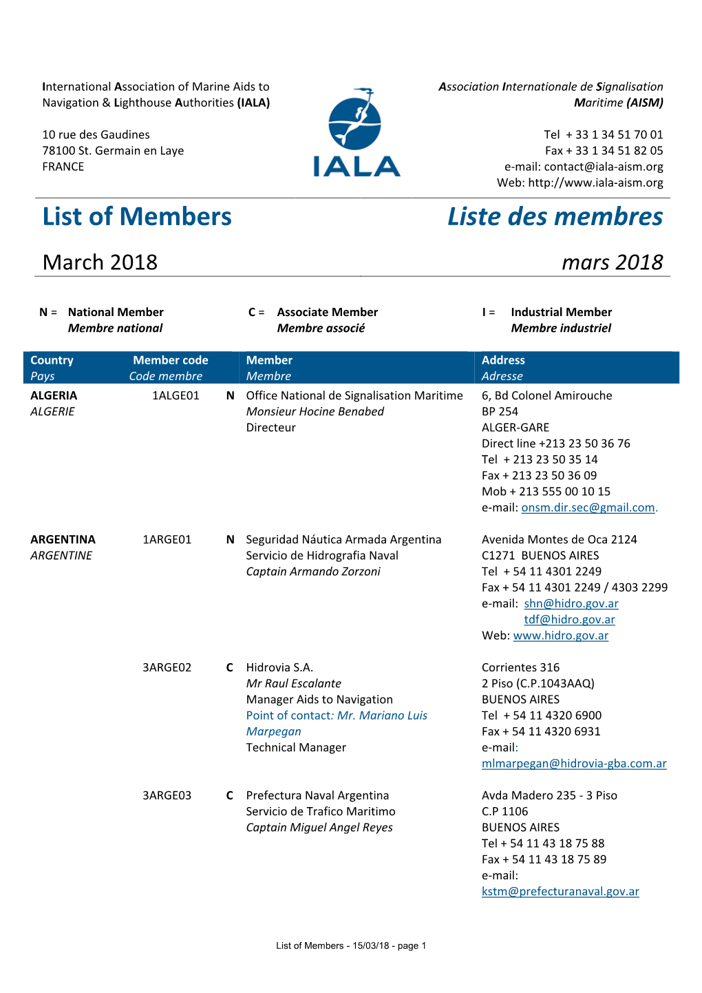 Association Internationale De Signalisation Navigation & Lighthouse Authorities (IALA) Maritime (AISM)