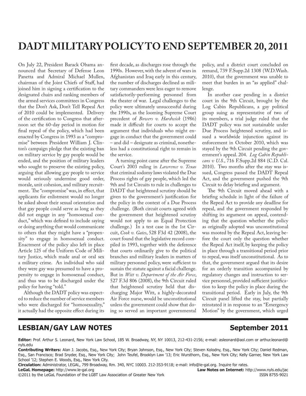 Dadt Military Policy to End September 20, 2011