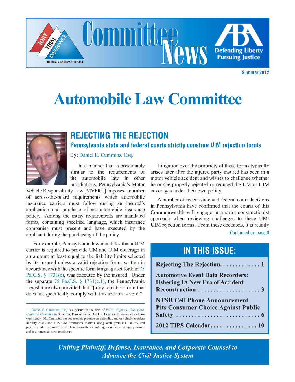 Automobile Law Committee Newsletter Summer 2012