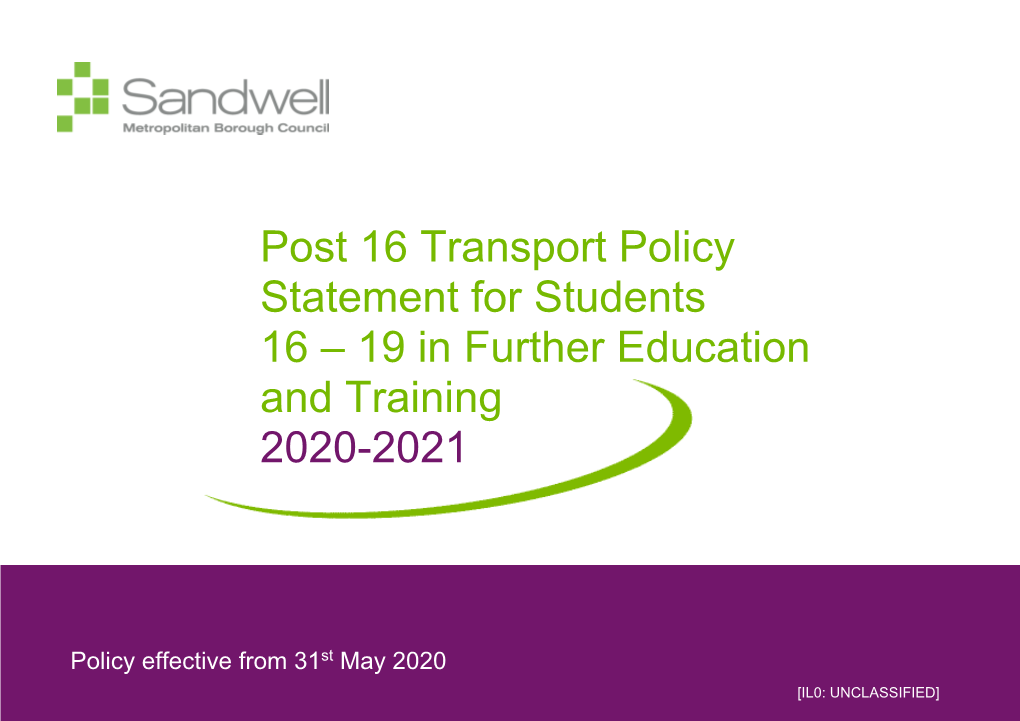 Post 16 Transport Policy Statement for Students 16 – 19 in Further