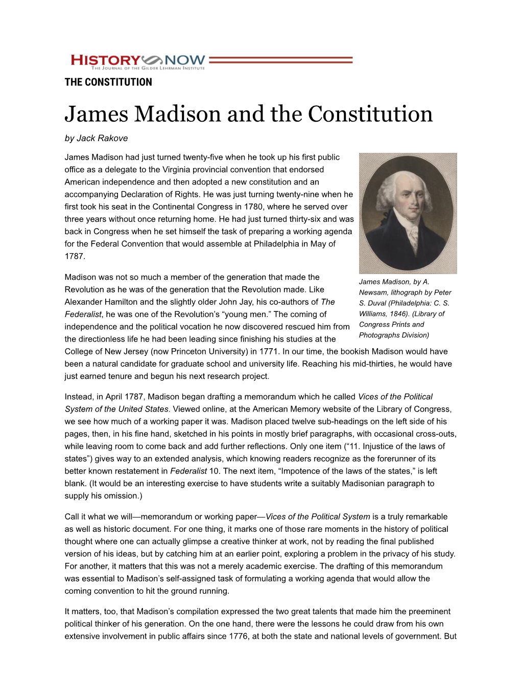 James Madison and the Constitution by Jack Rakove