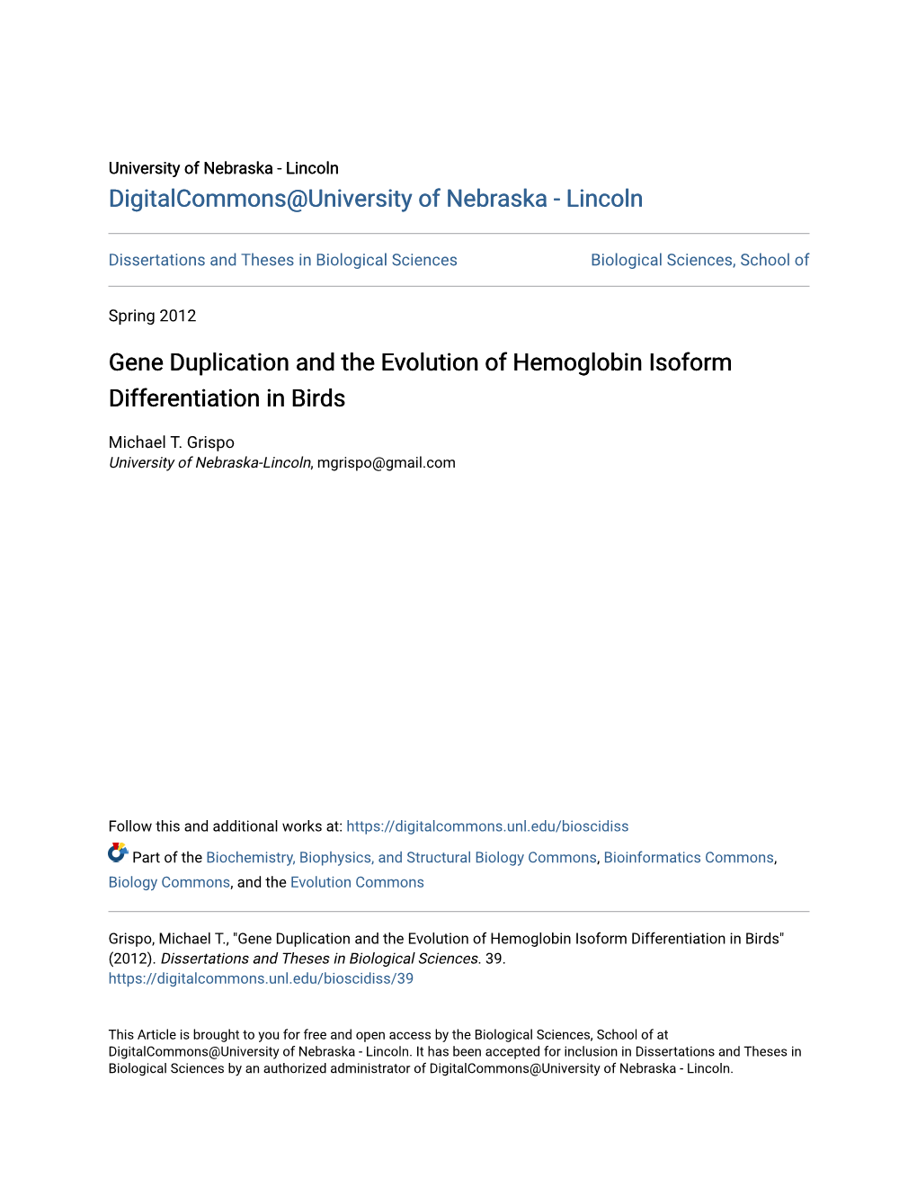 Gene Duplication and the Evolution of Hemoglobin Isoform Differentiation in Birds