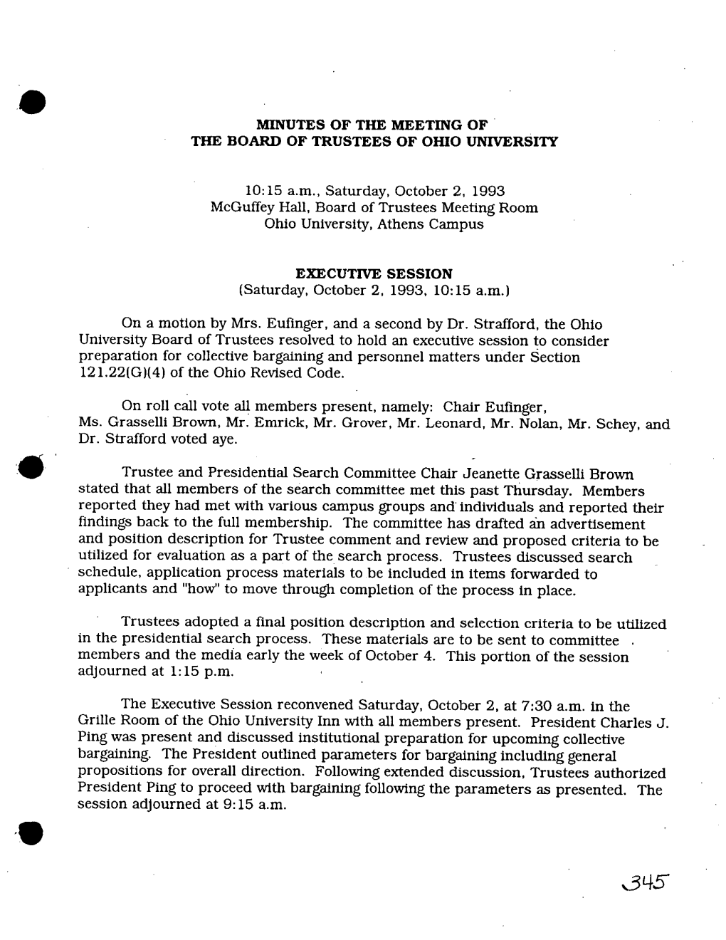 Minutes of the Meeting of the Board of Trustees of Ohio University