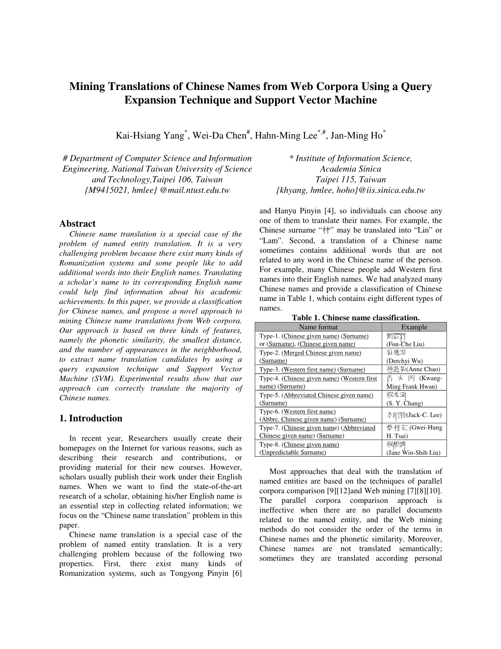 Mining Translations of Chinese Names from Web Corpora Using a Query Expansion Technique and Support Vector Machine